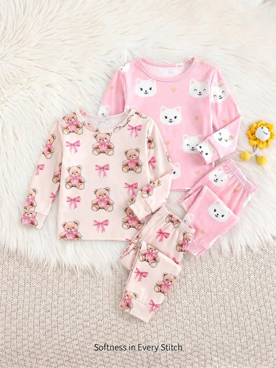 Kit com 2 pijamas estampados para bebê · Ursinhos e gatinhos 