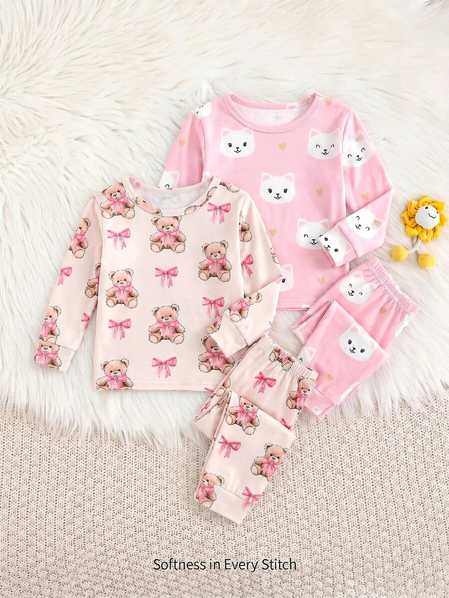 Kit com 2 pijamas estampados para bebê · Ursinhos e gatinhos 