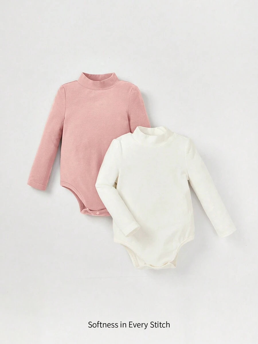 Kit com 2 Bodies de Manga Longa para Bebê · Rosa e branco #modelo_rosa-e-branco