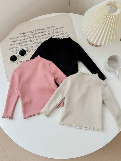 Kit com 3 blusas caneladas de manga longa para bebê · Rosa + preto + creme 