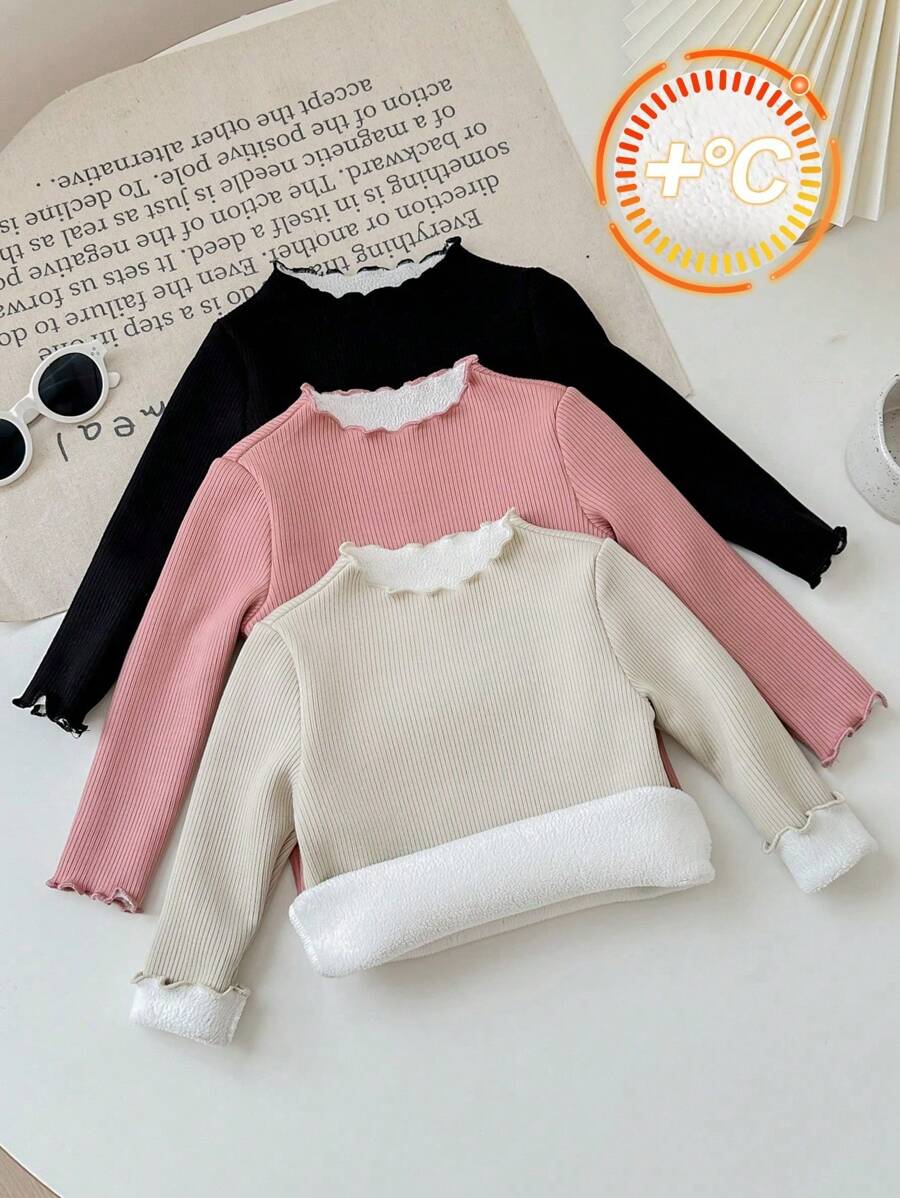 Kit com 3 blusas caneladas de manga longa para bebê · Rosa + preto + creme #modelo_rosa-preto-creme