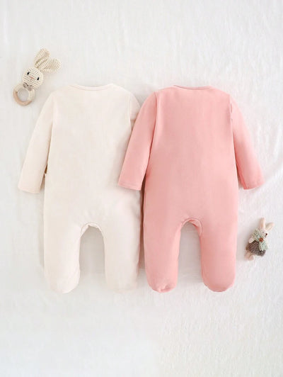 Kit com 2 macacões de manga longa para bebê · Rosa e creme 