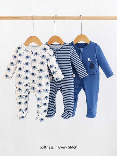 Kit com 3 Macacões de Manga Longa para Bebê · Azul 