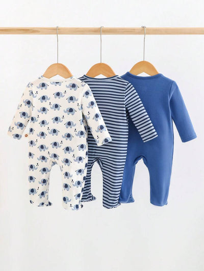 Kit com 3 Macacões de Manga Longa para Bebê · Azul 