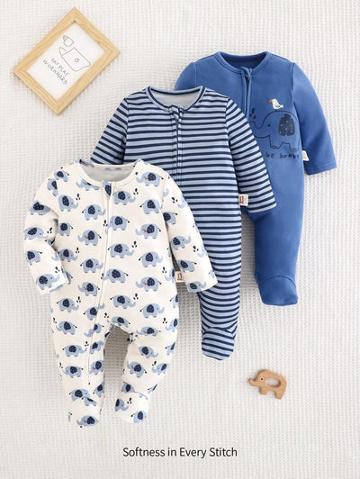 Kit com 3 Macacões de Manga Longa para Bebê · Azul 