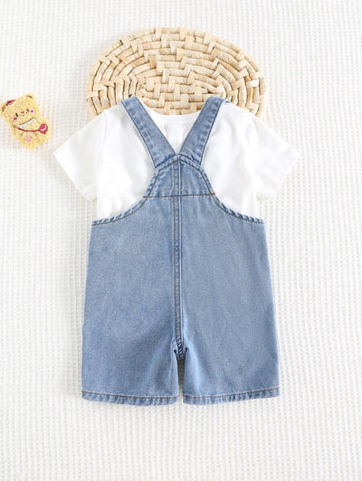 Jardineira Jeans Ursinho para Bebê · Jeans com rasgos 