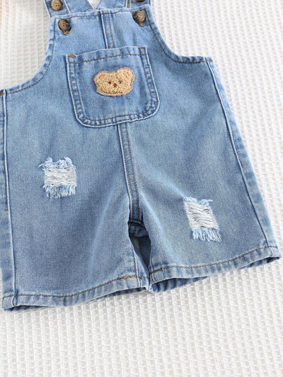 Jardineira Jeans Ursinho para Bebê · Jeans com rasgos 