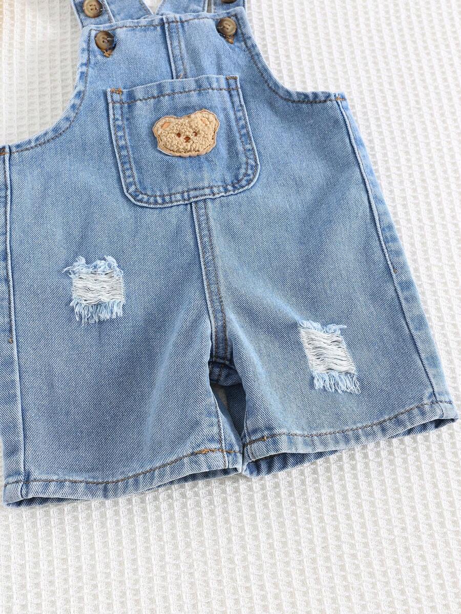 Jardineira Jeans Ursinho para Bebê · Jeans com rasgos 