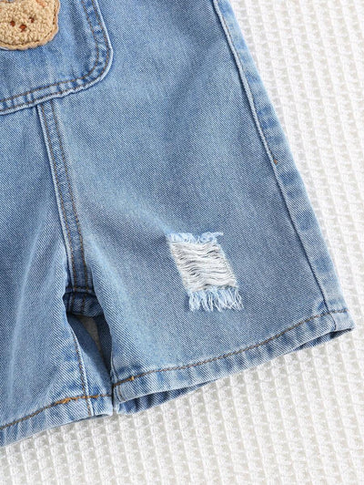 Jardineira Jeans Ursinho para Bebê · Jeans com rasgos 
