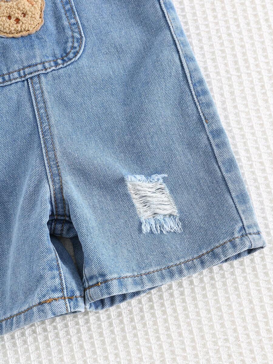Jardineira Jeans Ursinho para Bebê · Jeans com rasgos 