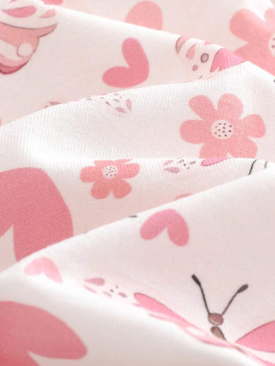 Conjunto vestido estampado e casaquinho · Borboletas rosa 