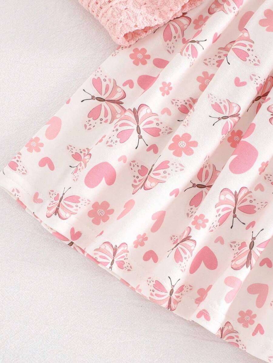 Conjunto vestido estampado e casaquinho · Borboletas rosa 