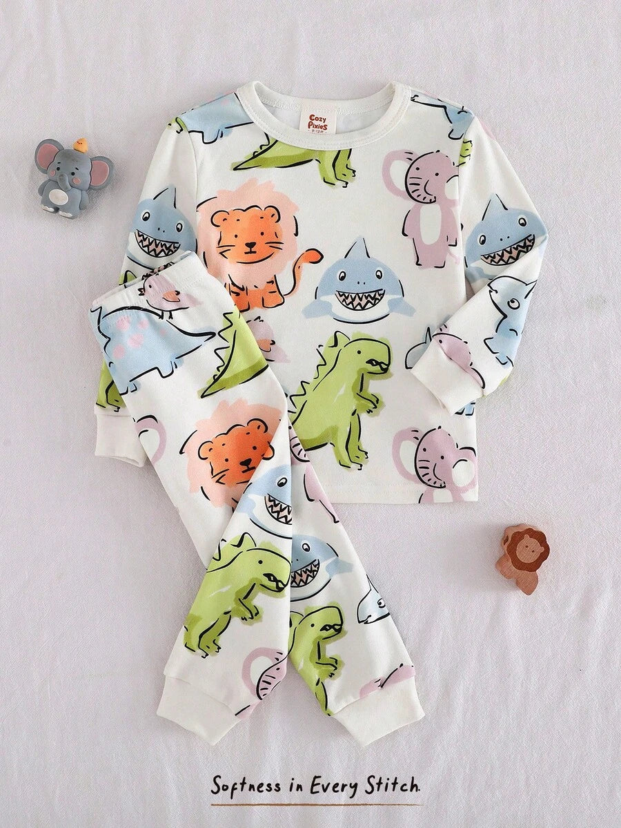 Pijama de Bebê 2 Peças · Bichinhos com punhos brancos 