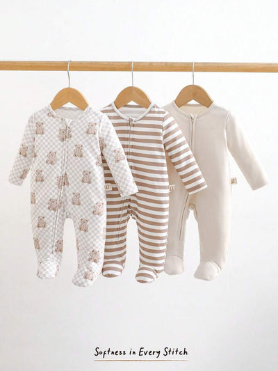 Kit com 3 Macacões de Manga Longa para Bebê · Caqui 