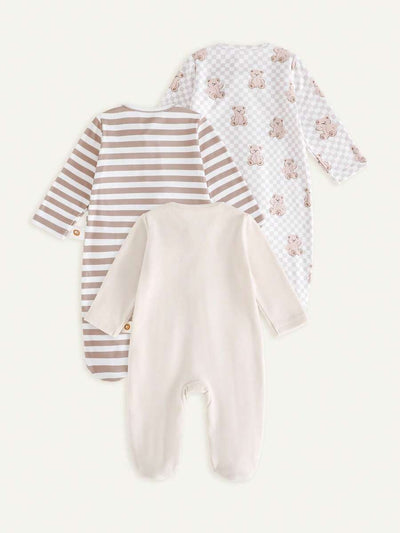 Kit com 3 Macacões de Manga Longa para Bebê · Caqui 