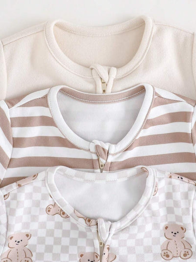 Kit com 3 Macacões de Manga Longa para Bebê · Caqui 