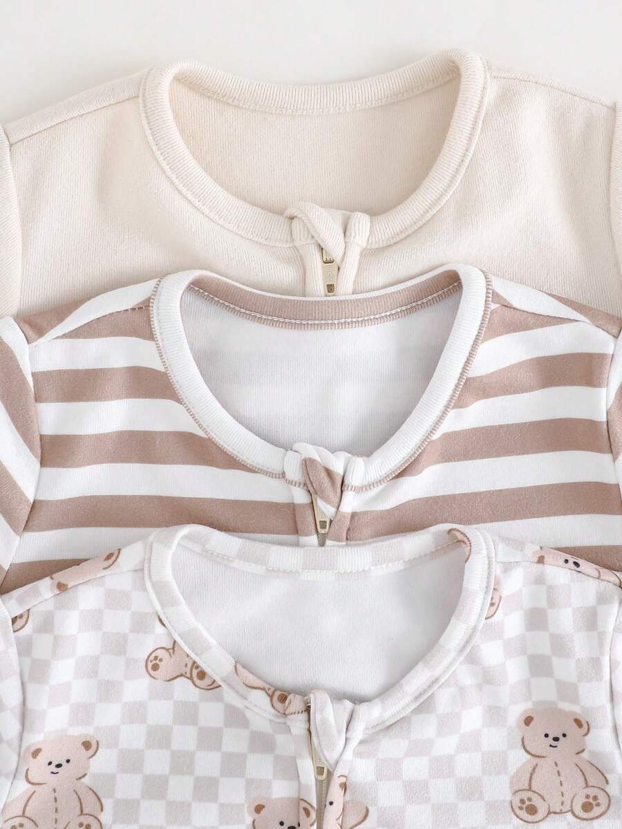 Kit com 3 Macacões de Manga Longa para Bebê · Caqui 