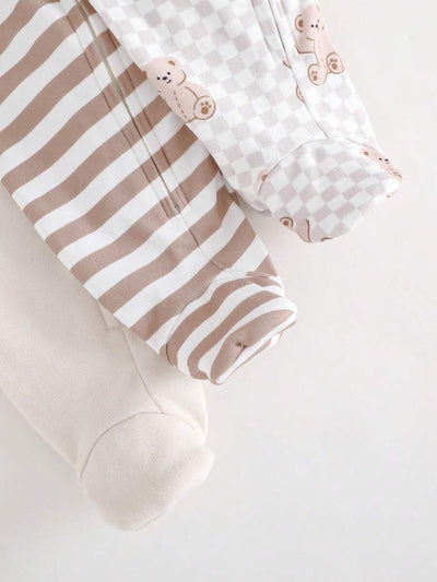 Kit com 3 Macacões de Manga Longa para Bebê · Caqui 
