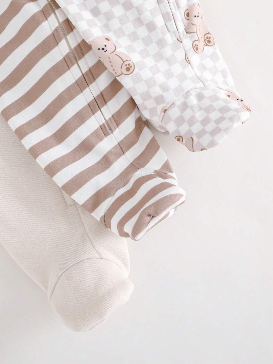 Kit com 3 Macacões de Manga Longa para Bebê · Caqui 