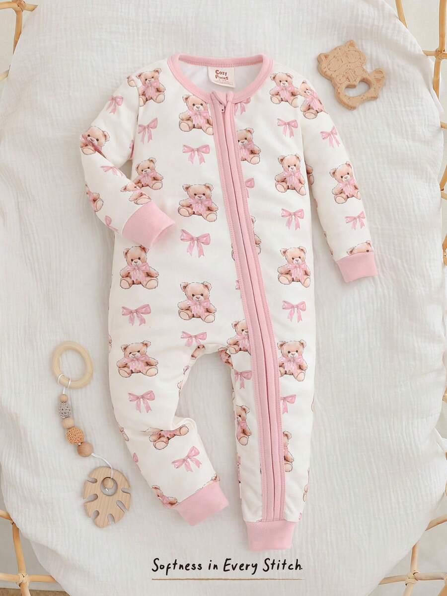 Pijama Macacão Estampado com Zíper · Ursinhos e laços 