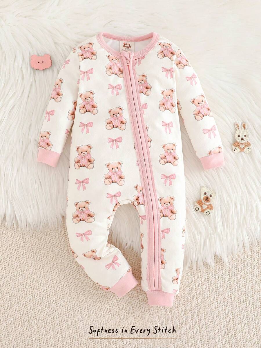 Pijama Macacão Estampado com Zíper · Ursinhos e laços 