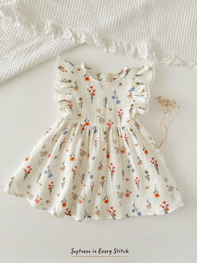 Vestido Estampado com Gola Redonda para Bebê · Damasco 