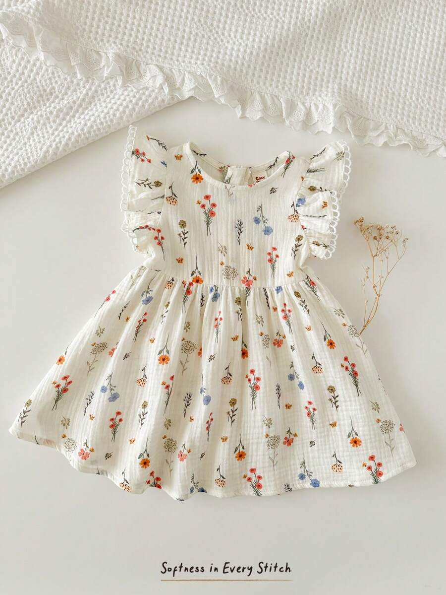 Vestido Estampado com Gola Redonda para Bebê · Damasco 