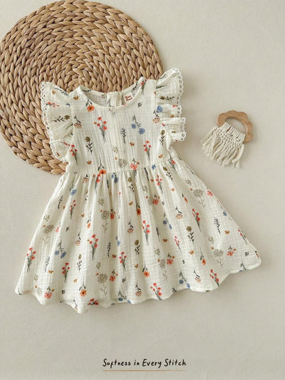 Vestido Estampado com Gola Redonda para Bebê · Damasco 
