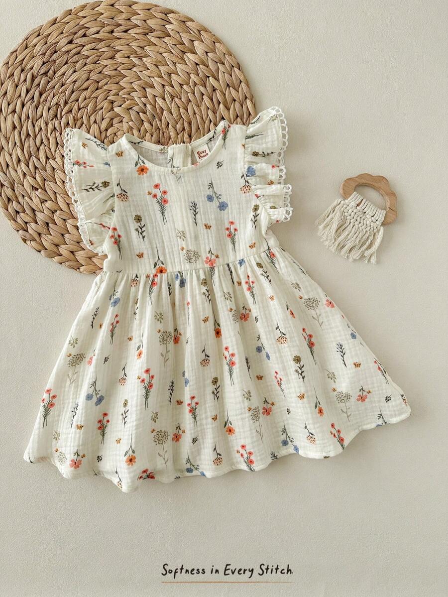 Vestido Estampado com Gola Redonda para Bebê · Damasco 