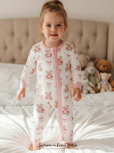 Pijama Macacão Estampado com Zíper · Ursinhos e laços 