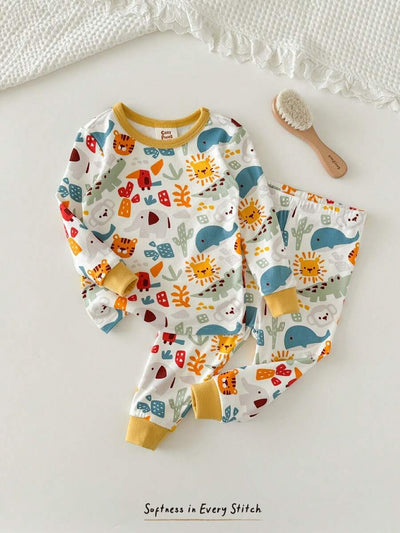 Pijama de Bebê 2 Peças · Bichinhos e punhos amarelos 