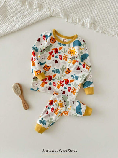 Pijama de Bebê 2 Peças · Bichinhos e punhos amarelos 