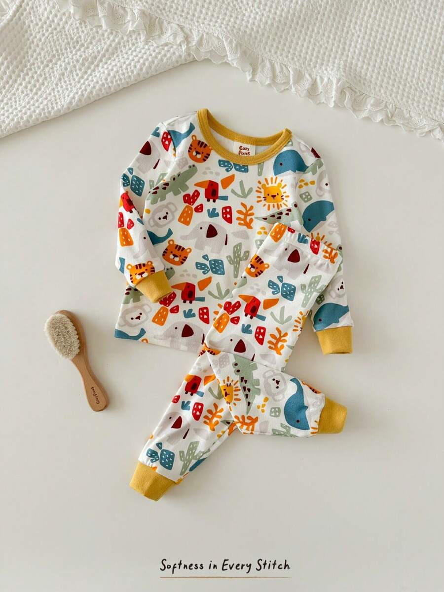 Pijama de Bebê 2 Peças · Bichinhos e punhos amarelos 