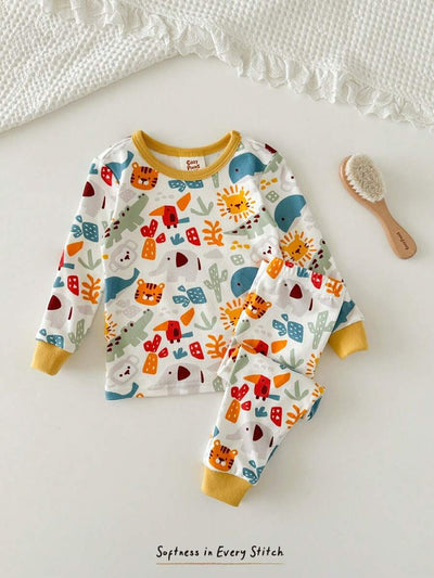 Pijama de Bebê 2 Peças · Bichinhos e punhos amarelos 