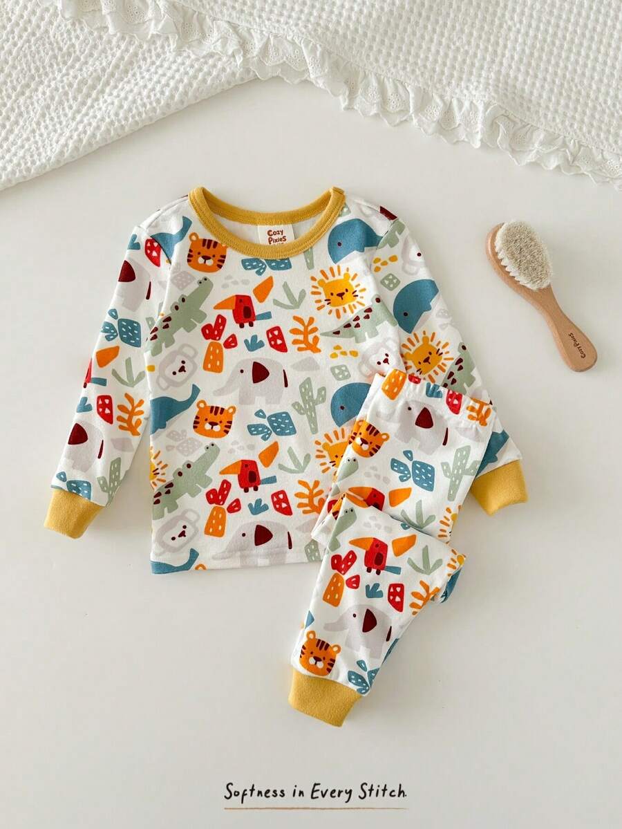 Pijama de Bebê 2 Peças · Bichinhos e punhos amarelos 