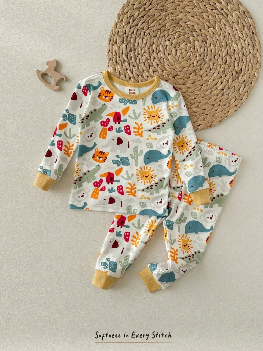 Pijama de Bebê 2 Peças · Bichinhos e punhos amarelos 