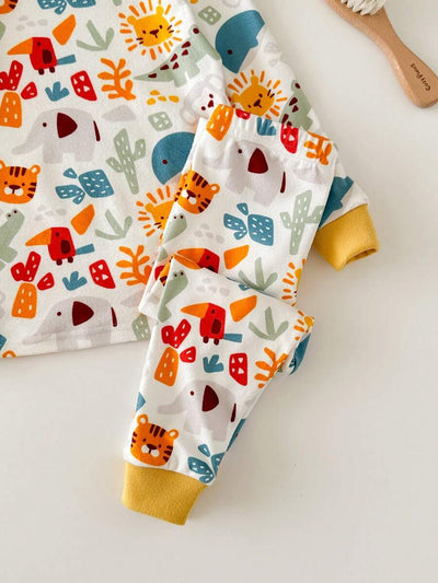 Pijama de Bebê 2 Peças · Bichinhos e punhos amarelos 
