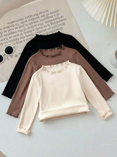 Kit com 3 blusas caneladas de manga longa para bebê · Marrom + preto + creme 