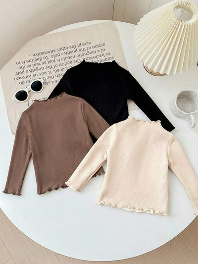 Kit com 3 blusas caneladas de manga longa para bebê · Marrom + preto + creme 