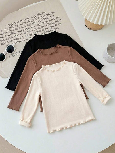 Kit com 3 blusas caneladas de manga longa para bebê · Marrom + preto + creme 