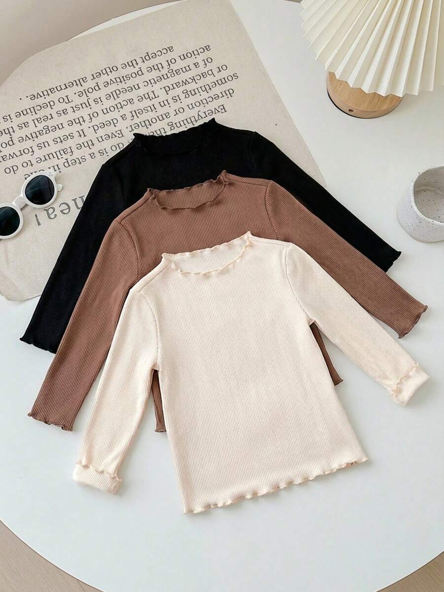 Kit com 3 blusas caneladas de manga longa para bebê · Marrom + preto + creme 