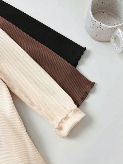 Kit com 3 blusas caneladas de manga longa para bebê · Marrom + preto + creme 