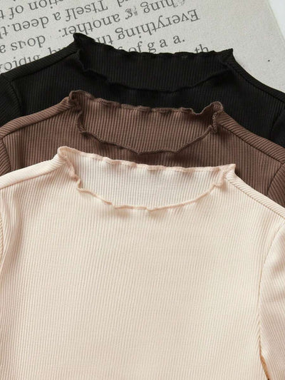 Kit com 3 blusas caneladas de manga longa para bebê · Marrom + preto + creme 
