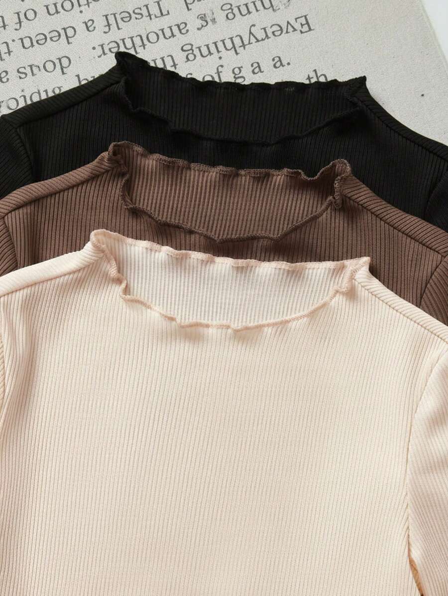 Kit com 3 blusas caneladas de manga longa para bebê · Marrom + preto + creme 