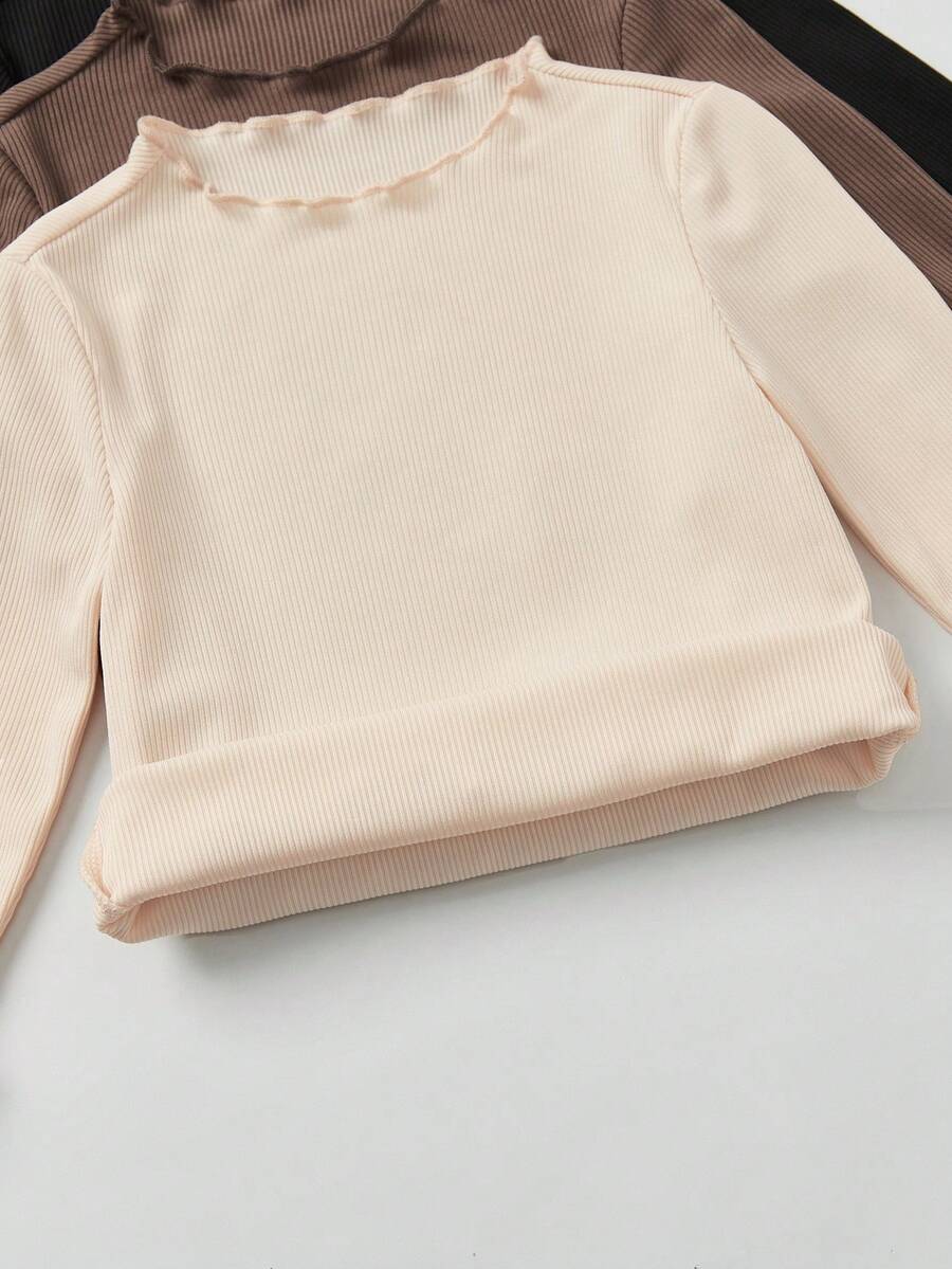 Kit com 3 blusas caneladas de manga longa para bebê · Marrom + preto + creme 