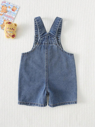 Jardineira Jeans Ursinho para Bebê · Jeans escuro com rasgos 