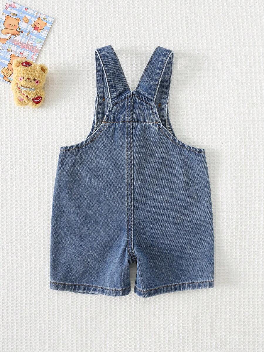 Jardineira Jeans Ursinho para Bebê · Jeans escuro com rasgos 