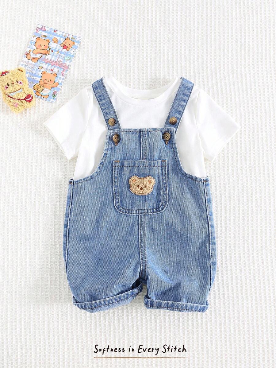Jardineira Jeans Ursinho para Bebê · Jeans liso #modelo_jeans-liso