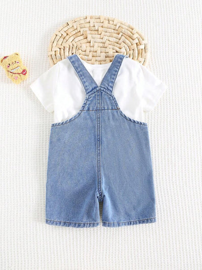 Jardineira Jeans Ursinho para Bebê · Jeans liso 