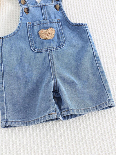 Jardineira Jeans Ursinho para Bebê · Jeans liso 